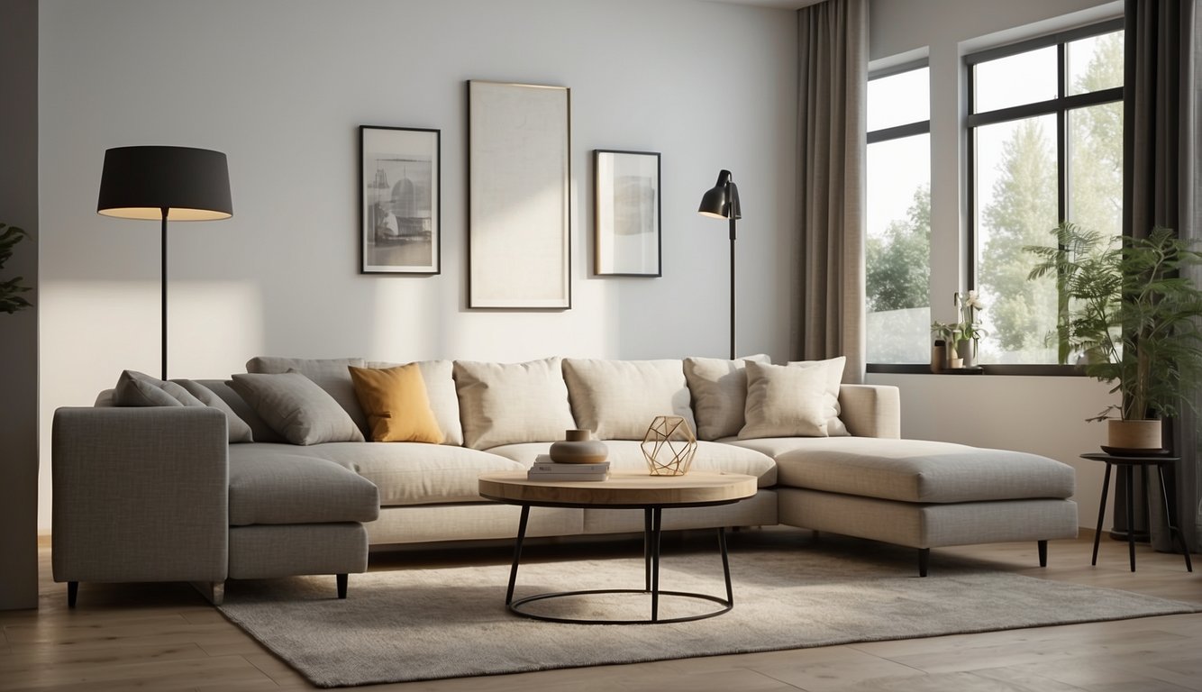 A clean, modern room with simple furniture and neutral colors. A few carefully chosen, high-quality items are displayed