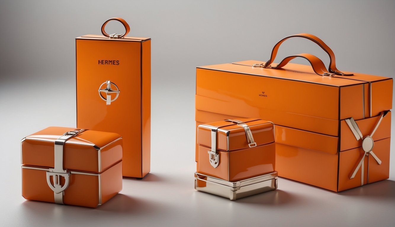 A sleek orange Hermes box stands out against a minimalist white background, symbolizing the luxury brand's bold and distinctive branding strategy