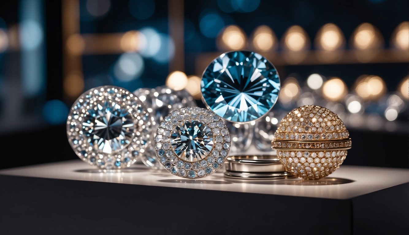 A display of Swarovski's luxurious product range sparkles under bright lights, showcasing the brand's exquisite craftsmanship and opulent design