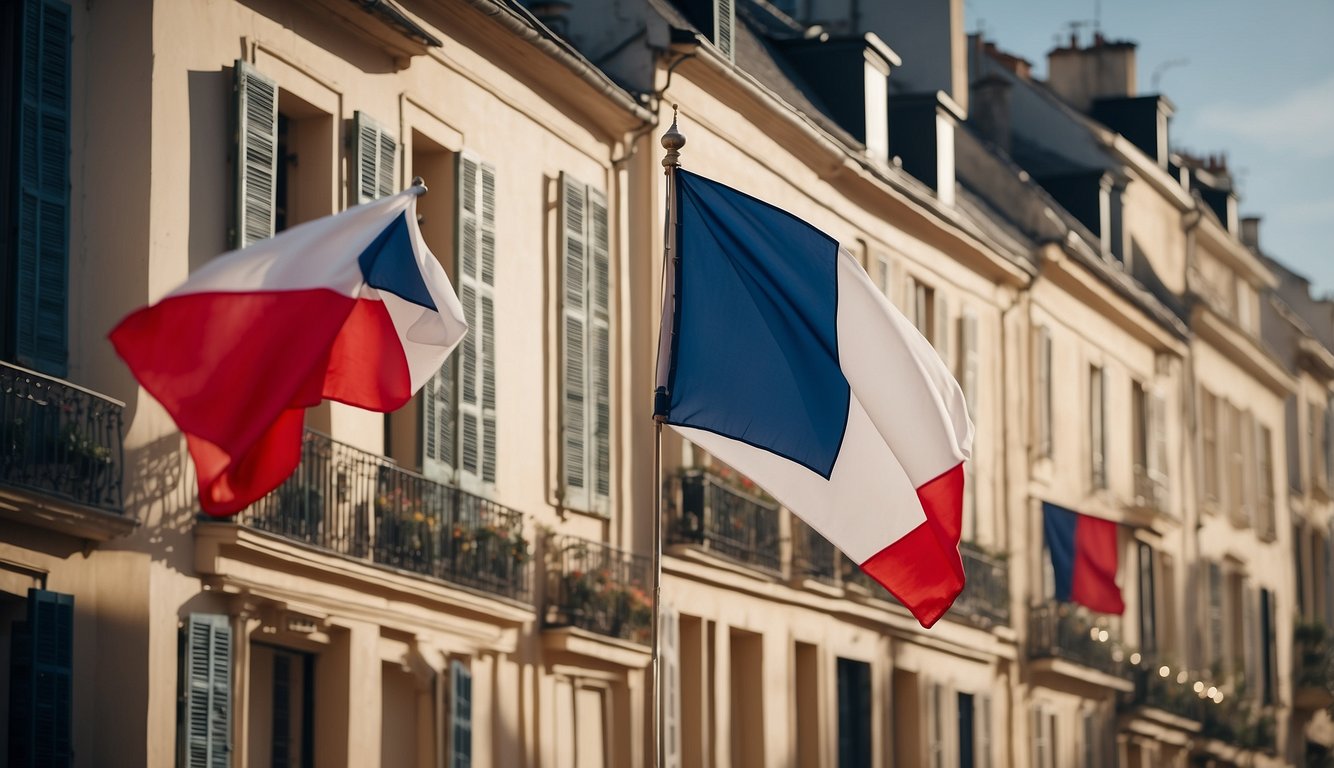 The French flag waves proudly above a row of elegant fashion houses, symbolizing the government's support for the luxury fashion industry